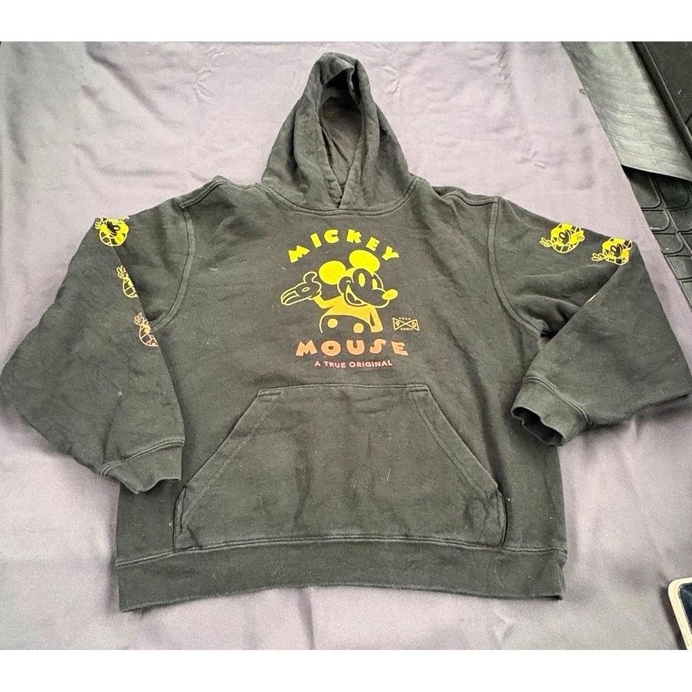 Disney Mickey Mouse Graphic Pullover Hoodie Black Fleece Cotton Men Size L